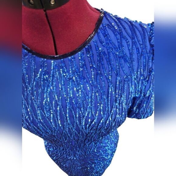 Vintage Ste'nay Blue silk sequined midi dress - Picture 3 of 8